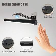 Lámpara de pared magnética recargable, espejo de maquillaje magnético con luz, luz de tocador de baño, interruptor táctil, regulación de 3 colores, regulación infinita, control remoto - Talla única - Ver 10