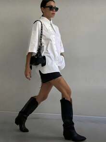 SUNSTORY 女士撞色长袖衬衫，适合海滩早午餐、办公室茶话会、音乐会、乡村音乐会等场合，休闲户外度假外套，秋季女装，返校季女装，复古衬衫，休闲衬衫，派对女装，优雅通勤商务度假衬衫 - 白色 - 查看 4