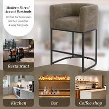 26" H Counter Height Bar Stools Set Of 2, Modern Counter Stools With Curved Backrest And Arms, Linen Fabric Upholstered Barstools, Home Bar - màu nâu - Xem 5