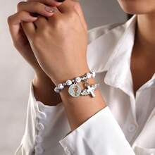 1pc Customized Photo Silver-White Religious Beaded Bracelet, Memorial Bracelet, Ramadan Meditation Bracelet, Cross & Angel Wing Design - Multicolor - View 6