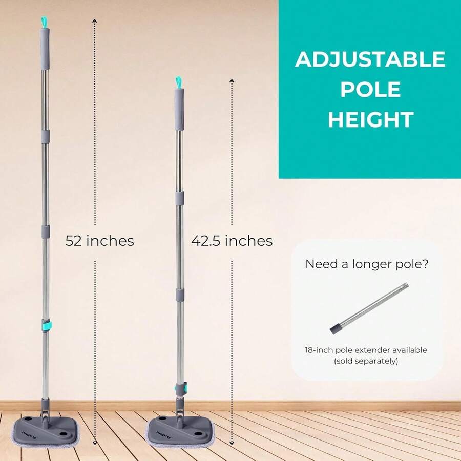 Square Spin Mop & Bucket System – Dual Chamber For Clean & Dirty Water, 360° Rotating Self-Wringing Mop With Built-In Scrub Brush, Stainless Steel Handle & 2 Reusable Microfiber Mop Pads - A - Xem 1