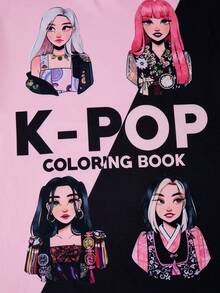 Camiseta infantil feminina de 8 a 12 anos com estampa de desenho animado em blocos de cores, gola redonda e manga curta. Ideal para o verão. - Rosa - Ver 7
