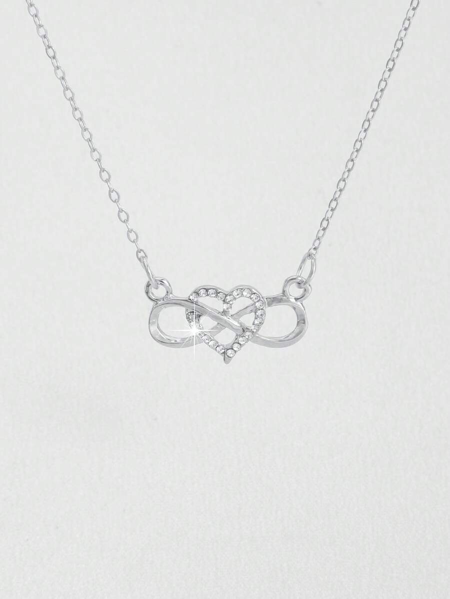 Dây chuyền mặt dây hình trái tim vô cực bằng bạc Sterling 925, đính đá Cubic Zirconia - Thanh lịch, thích hợp đeo hàng ngày và làm quà tặng. - hình học - Xem 1