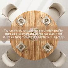 Mesa de comedor redonda de 47,2 pulgadas para 4, Mesa de cocina de granja con estante de almacenamiento y base cruzada, Pequeña mesa de ahorro de espacio para cocina, Cantón de comedor, Apartamento - Marrón - Ver 6