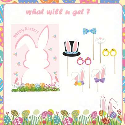 1 Set, Set de Accesorios de Photocall de Pascua para Bebé, Orejas de Conejito Lindo, Huevo, Pollito Accesorios de Papel con Marco de Selfie Grande, para Decoraciones de Baby Shower, Suministros de Mi Primera Fiesta de Pascua, Telón de Fondo de Fotografía de Cumpleaños de Niños Pequeños, Decoración de Celebración de Primavera y Feriado