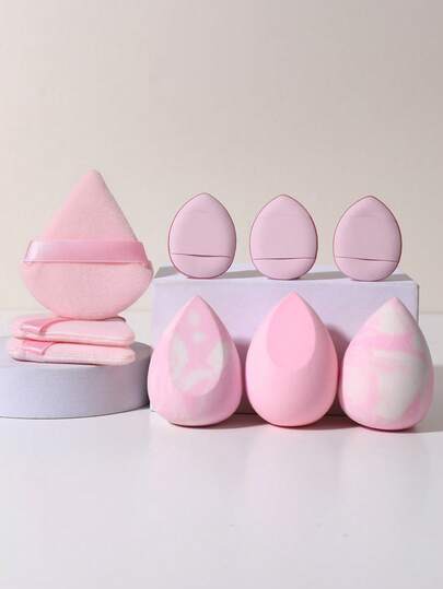 9件套化妆工具套装，包括：3个化妆海绵+3个迷你气垫粉扑+3个迷你气垫粉扑