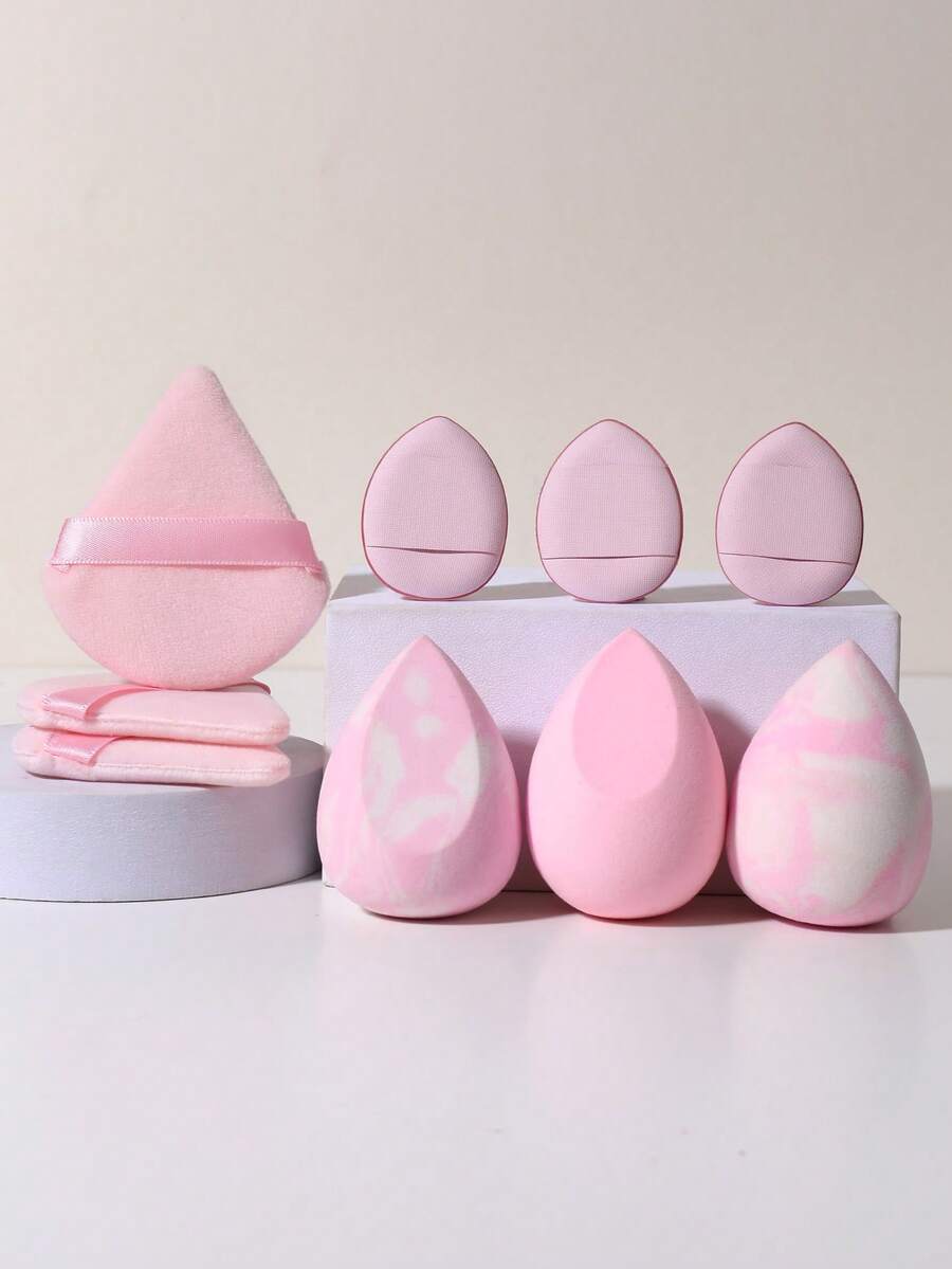 9件套化妆工具套装，包括：3个化妆海绵+3个迷你气垫粉扑+3个迷你气垫粉扑 - 彩色 - 查看 1