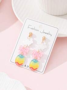 一对可爱闪亮兔子蝴蝶结彩蛋设计时尚耳环，复活节派对完美礼物 - 彩色 - 查看 2