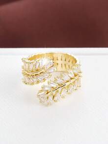 1pc Creative Wheat Ear Shaped Design Zirconia Inlaid Adjustable Ring For Women - Multicolor - View 2