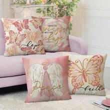 4 件套蝴蝶装饰枕套，适合春夏，粉色天使羽毛翅膀图案，适用于门廊、露台、户外，寓意信仰与希望，复活节主题，家居装饰 - 粉色 - 查看 8