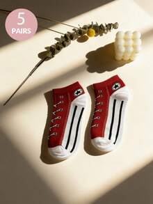 1/5 pares de calcetines de tobillo de poliéster para hombres, cordones multicolor con estampado de rayas, estilo casual deportivo universitario, ligeros y cómodos, versátiles, adecuados para uso diario, regalos de vacaciones, ideales para amigos, parejas, cumpleaños, Acción de Gracias, reuniones familiares, fiestas, los mejores calcetines de moda para parejas - Multicolor - Ver 20