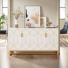 FINMIND 59" Sideboard Buffet Cabinet With Storage, White And Gold Sideboard With 4 Doors - White - View 6