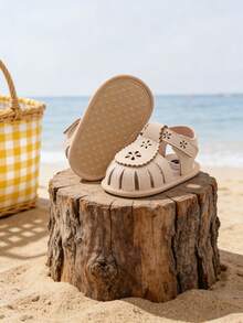 Infant Toddler Infant Girls PU Leather Soft Open Toe Summer Sandals Flower Princess Flat Shoes - Champagne - View 5