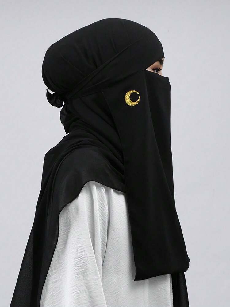 1件装女士雪纺柔软透气满月点状网纱单层遮面尼卡布伊斯兰面纱头巾，适合穆斯林祈祷和日常佩戴 - 彩色 - 查看 14