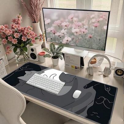 1 件装大号可爱猫咪桌面垫 - 卡哇伊风格笔记本电脑鼠标垫，动漫游戏美学配件，防滑防水光滑表面，适合游戏和办公使用