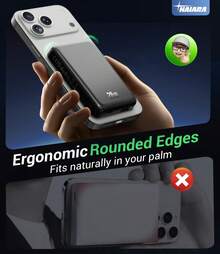 20W High-Speed Slim Magnetic Wireless Power Bank – 5000mAh Compact Battery Pack, USB‑C Dual I/O Functionality, Perfect For On‑The‑Go Charging, Coffee Runs & Emergency Use, Universal For All Phones - 黑色 - 查看 5