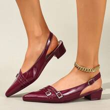 Tacones altos de unicolor para mujer, bombas de moda, zapatos versátiles para la oficina y el transporte - Burdeos - Ver 5