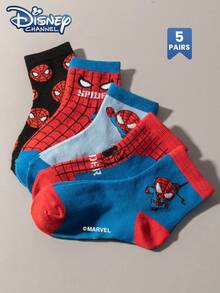 Disney 1/5 Pairs Kids Marvel Superhero Cartoon Pattern Mid-Calf Socks, Suitable For Boys And Girls All Seasons - Multicolor - View 2
