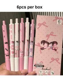 6支/套粉色蝴蝶结速干中性圆珠笔，0.5毫米细笔尖，书写流畅，适用于办公室、教室、成人、家庭办公、家庭教育、考试、节日文具礼品、返校季、顺滑圆珠笔、考试用笔、办公用品、家庭礼品 - 中性筆 - 查看 13