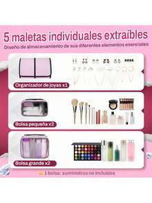 Organizador de esmalte de uñas de gran capacidad,Estuche Profesional Organizador Esmaltes Maletines Maquilla con 5 bolsas independientes extraíbles. Adecuado para uso diario de viaje de niñas y mujeres con herramientas de manicura, aceites esenciales y juegos de cosméticos. Bolsa de maquillaje, organizador de maquillaje, estuche de maquillaje, organizador de viaje de tocador, regalos esenciales, accesorios con cremallera - Rosa - Ver 5