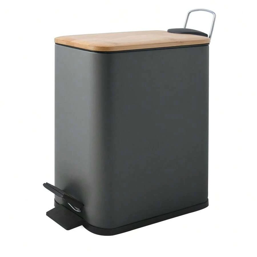 Well Home Cubo de basura con pedal ERIK de 5L en color Antracita - 14x28x29cm - Negro y marrón - Ver 1