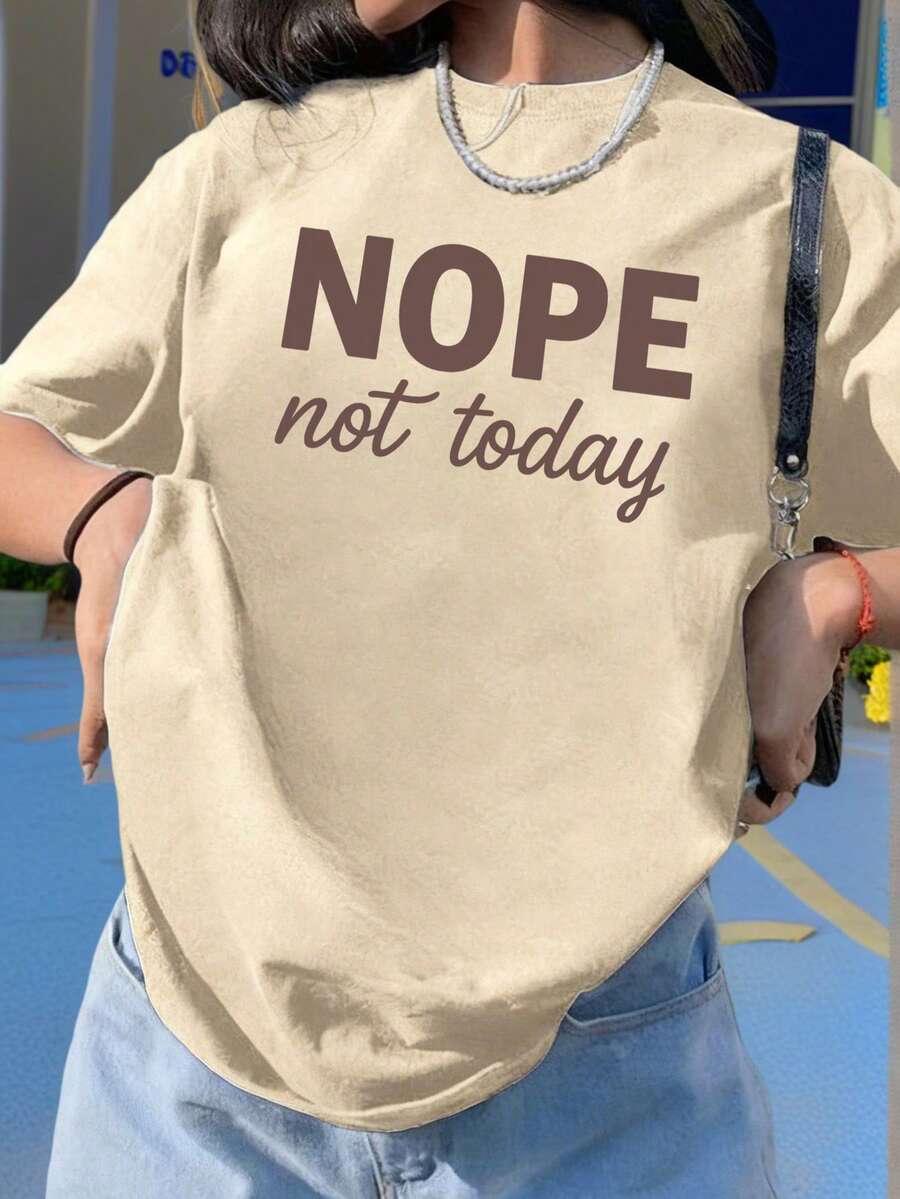 女款圓領短袖基礎 T-shirt,柔軟親膚面料,休閒日常街頭風百搭上衣,夏季款 - 杏色 - 查看 1