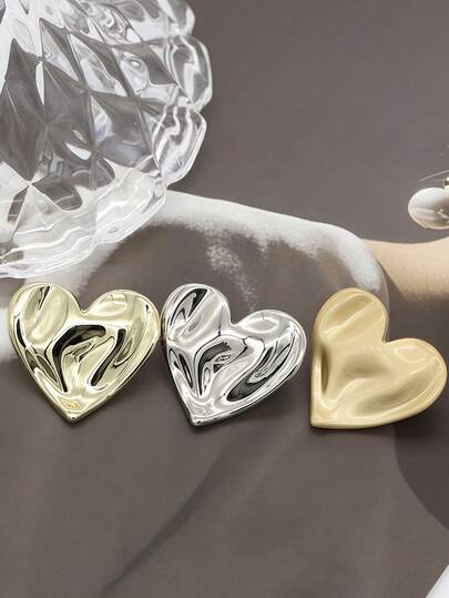 5/10 chiếc cúc kim loại hình trái tim tối giản, lõm-lồi, kích thước 0.6-0.7 inch, màu vàng/bạc/vàng mờ, thích hợp cho may vá, làm sổ lưu niệm, trang trí tiệc Valentine và làm quà tặng.