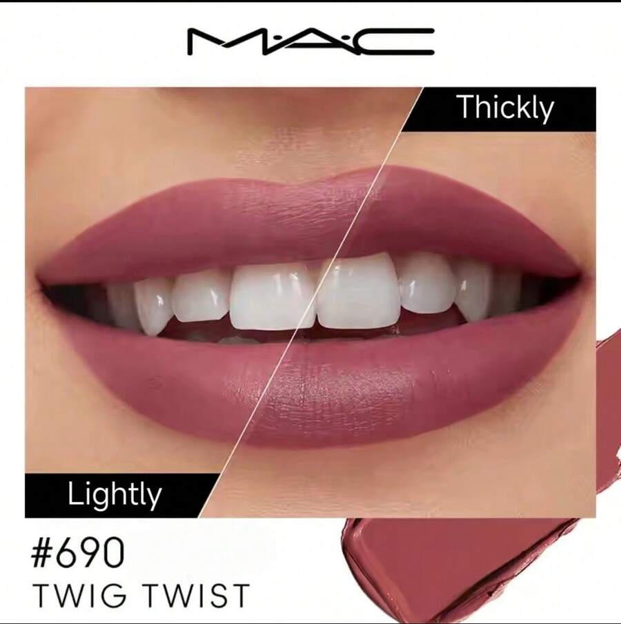MAC Batom Satin Matte M.A.CXIMAL "100% autêntico | Qualidade oficial" "Cores vibrantes | Duração de 12 horas" "Perfeito para festas e feriados" "À prova d'água e de manchas" "Adequado para todos os tons de pele" "Clássico popular" "Uso diário de longa duração" "Disponível em várias cores para combinar com seu tom de pele" "Hidratante até para pele seca" - 690 Twig Twist - Ver 1