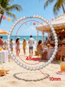 1pc White Pearl Necklace, Handmade Beaded Simple Design Necklace, Jewelry For Men, Women & Girls, Wedding Accessory - White - View 17