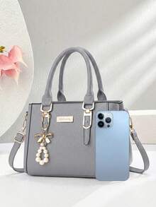 Fashionable Versatile Commuter Casual Handbag - Grey - View 5