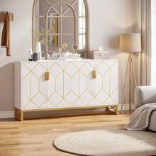 FINMIND 59" Sideboard Buffet Cabinet With Storage, White And Gold Sideboard With 4 Doors - White - View 4