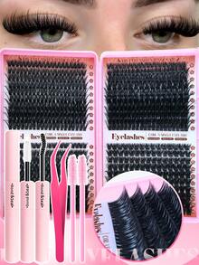 Eimny 416pcs Clusters Lashes Book High Capacity Lashes Kit, D Curl Lash Clusters Multiple Styles Mixed 8-16mm Mega Volume Individual Lashes Wispy Lashes Cluster Lash Set, Soft & Voluminous, Suitable Makeup, Eyelash Extension, Short Lashes, Lashes, Eyelash Extension At Home - Multicolor - View 10