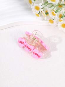 1Pc Heart Hair Claw - Pink/Light Pink Dual-Color LOVE 3D Heart Shape - Clear Clip Design - Romantic Hair Accessory For Valentine's Day - Gift Hair Accessory For Best Friends Elegant Claw Clip Vacation Hair Clips - Multicolor - View 4