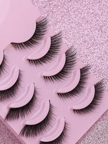 FOX 5 Pairs Natural Eye Tail False Eyelashes  Fluffy Soft Dramatic 3D Mink Lashes Long Wispy Eyelash Cilia,Multi-Layered Eyelashes Short Thick Fake Eyelash Extension Bulk False Eyelashes Makeup Products100% Natural Fake Lashes Comfortable To Wear Handmade Upper Lash Winged End Eye Elongated Eyelashes Natural Realistic Eyelash Full Strip Lashes Lasting Cilios Volume Popular Make Up Beauty Tools - 黑色 - 查看 3