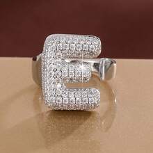 1pc English Letter Design Cubic Zirconia Inlaid Adjustable Open Ring For Women - Multicolor - View 24