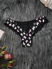 2pcs Ladies Panties Ladies All Season Triangle Panties , Lace Panties Romantic Black Sexy Cute Pattern Black Panties , Comfortable Lace , Soft Lace Butterfly Print Design Black Lace Triangle Panties - Multicolor - View 3