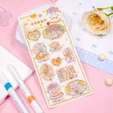 Pegatinas y calcomanías impermeables de dibujos animados con tema de conejo rosa, textura en relieve, material de cristal transparente, perfectas para fundas de teléfono, diarios - Multicolor - Ver 6