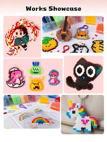 Fuse Beads Kit For Beginners - 3D Pixel Art Pendant & Jewelry Making Supplies With Chains, Creative Gift Idea (Iron Not Included) - Multicolor - View 9