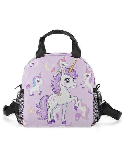 Kids Fashionable Outdoor Lunch Bag With Cartoon Car, Bear, Dinosaur, Butterfly Patterns, Loved By Children, Dual Handle And Shoulder Strap Design, Suitable For Short Trips, Picnics, Holidays, Birthdays, Casual Shoulder Bag With Lunch Box