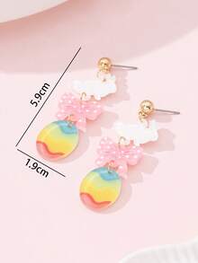 一对可爱闪亮兔子蝴蝶结彩蛋设计时尚耳环，复活节派对完美礼物 - 彩色 - 查看 4