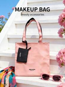 Prada Large Capacity Shoulder Makeup Bag, Pink Nylon Travel Toiletry Bag, Vacation Essentials Cosmetic Organizer With Pouch - Watermelon Pink - View 10