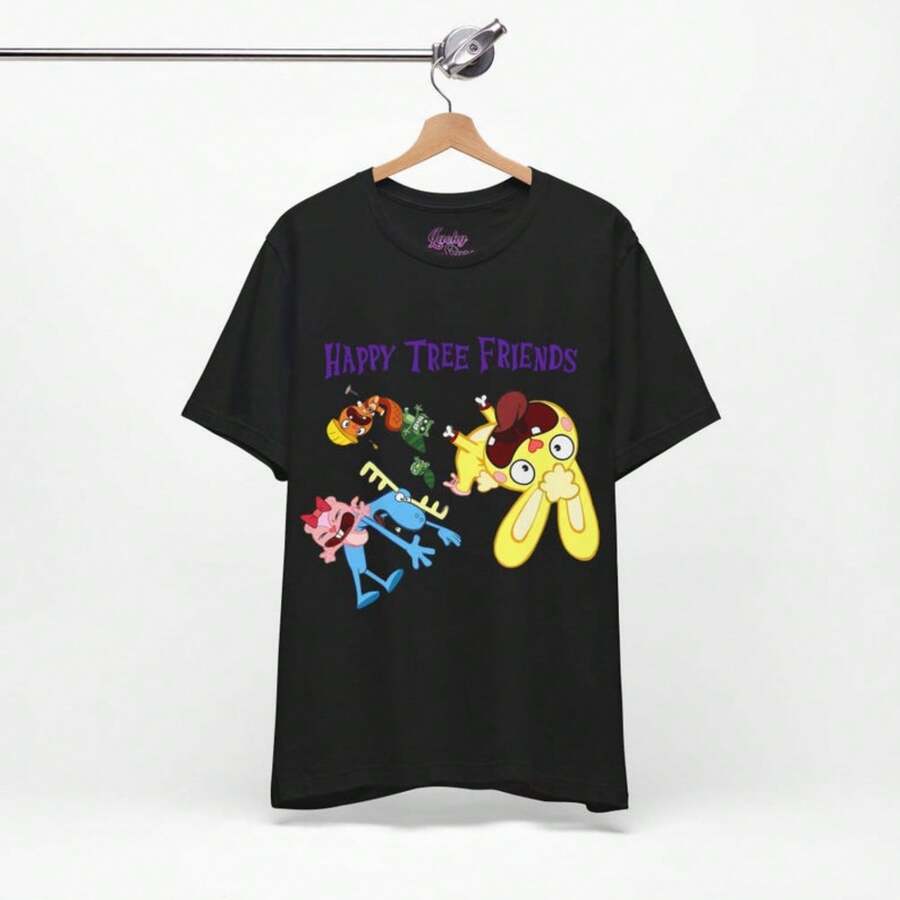 Happy Tree Friends Comfortable Women's Casual Tee - Lightweight Short Sleeve Shirt For Weekend, Home, Outdoor Brunch | Soft Round Neck Top - 黑色 - 查看 1