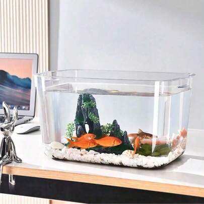 Plastic Fish Tank, High-Definition Transparent Aquarium, Goldfish Tank, Turtle Feeding Tank, Desktop Small Planted Tank (Note: No Cover)