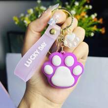 Cute Cartoon Cat Paw Keychain - Made Of Silicone Material, Lobster Clasp, Can Be Hung On Bags And Keys - Perfect Gift For Women - Multicolor - View 15