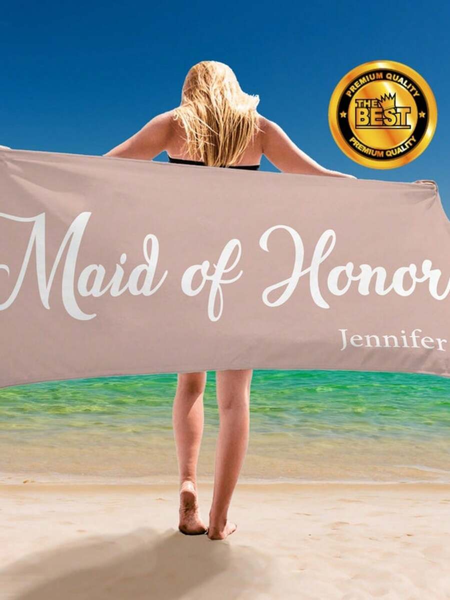 Maid Of Honor Custom Name Beach Towel, PerS1onalized Maid Of Honor Name Beach Towel Gift For Bride Tribe Bachelorette TR1ip Wedding NewlywedsThis Super Absorbent Bath Towel Is Perfect For The Bathroom, Swimming, Fitness, And Yoga.  Made Of Soft And Comfortable Microfiber, It's Lightweight And Easy To Carry, And Offers Protection Against Wind, Sun, And Sand. Ideal For Summer Travel And Vacations, It Can Also Be Used For Bathroom Decoration. - 圖片色 - 查看 1