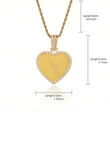 Customized Heart-Shaped Pendant Necklace, Fashionable Hip-Hop Full Crystal Love Photo Locket, Couples Zinc Alloy Jewelry Inlaid With Rhinestones - Neutral Style, Ideal Gift For Boyfriend/Girlfriend, Mom, Family, Friends, Grandparents, Anniversary, Birthday, Daily Wear, Prom, Mother's Day, Valentine's Day, Graduation - Multicolor - View 7