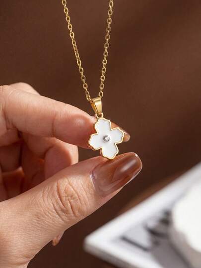 1pc Minimalist Four-Leaf Clover Pendant Necklace, 925 Sterling Silver Romantic Clavicle Necklace, Delicate Jewelry Gift Suitable For Girls Daily And Date Outfit Decoration