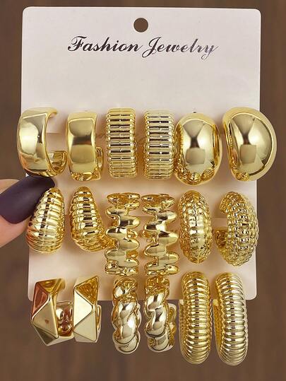 18Pc/Set Metal CCB Multi-Element Earrings Set For Women Daily Decoration Jewelry Gift