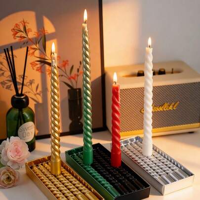 4支彩色螺旋蜡烛，金色金属锥形蜡烛，燃烧时间8小时，螺旋蜡烛，螺旋烛台，餐桌蜡烛，高烛台，圣诞蜡烛装饰，圣诞礼物，圣诞节理想之选