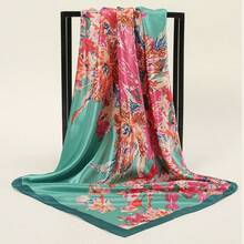 1pc Minimalist Printed Satin Square Scarf, New Spring Fashion Headscarf For Women, Can Be Used As Waistband, Bag Decoration, Ribbon, Headband Or Scarf, Ideal Choice To Enhance Your Overall Look - 綠湖 - 查看 2
